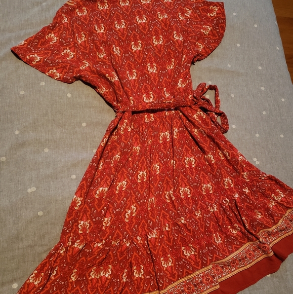 Boho Wrap Dress - Red - Picture 3 of 5